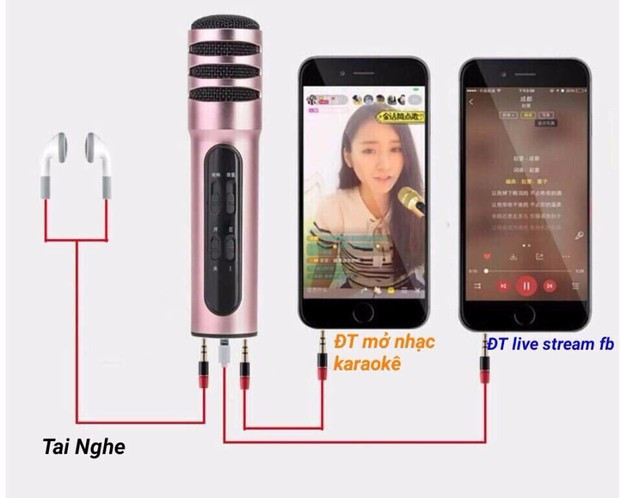 Micro livestream C7, Thu Âm, Hát Karaoke, Livestream trên điện thoại 3 in 1, Mic hát karaoke