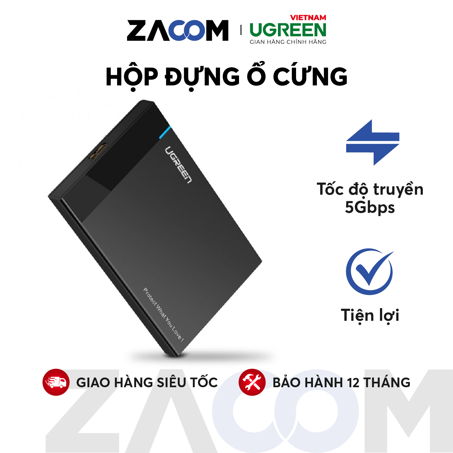 [HCM]Hộp đựng ổ cứng 2.5 inch SSD/HDD hỗ trợ lên đến 6TB vỏ nhựa ABS cao cấp (dây USB 3.0 gắn liền vỏ hộp) kích thước 128x82x14mm UGREEN US221 CM300 - Hãng phân phối chính hãng