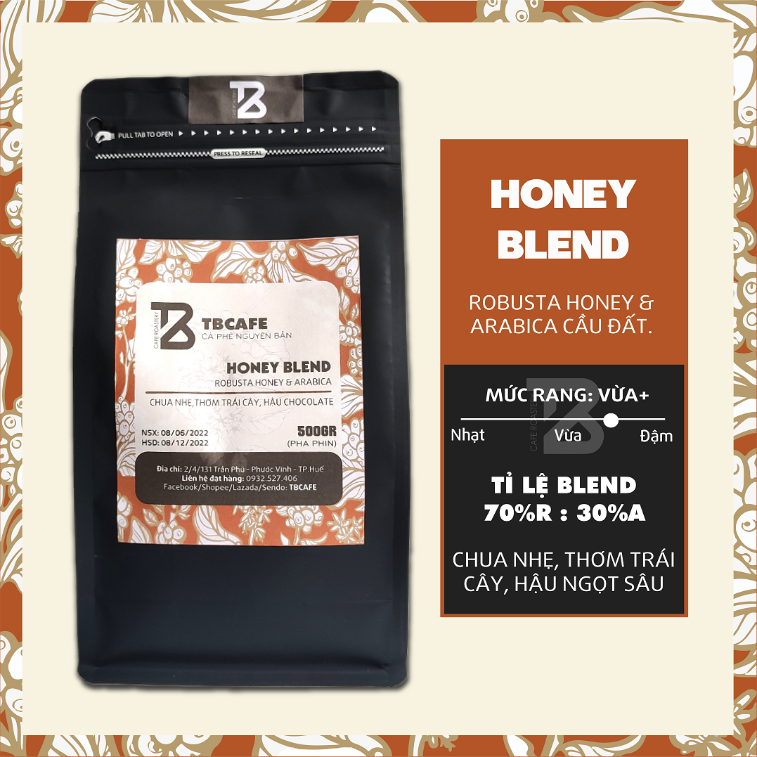 Honey blend - cà phê gu vừa tinh tế - 100% cà phê hạt rang mộc nguyên chất - tbcafe