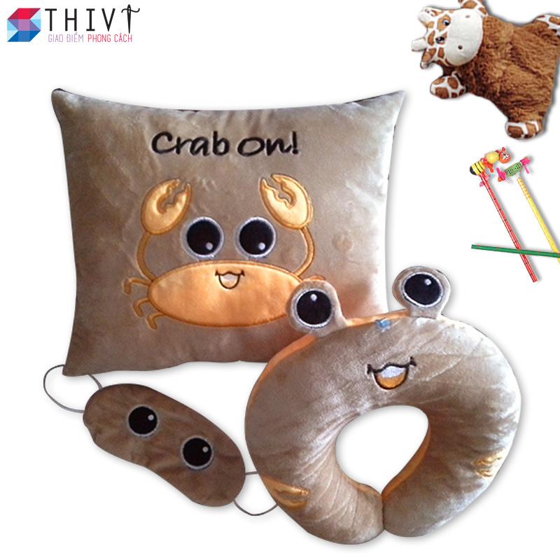 Bộ 1 gối tựa lưng + 1 gối cổ + 1 bịt mắt 09 THIVI (Vàng)