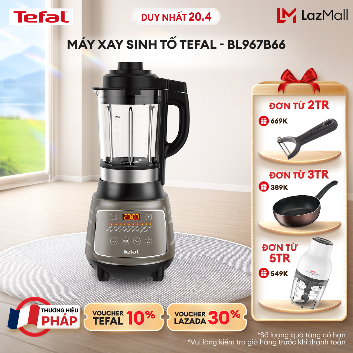 [NHẬP MÃ TEFALOFF30T4 GIẢM 30%] Máy xay sinh tố và làm sữa hạt đa năng Tefal BL967B66 - 1300W