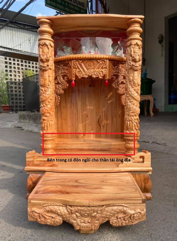 Bàn thờ thần tài ông địa, có hộp đèn, cột, ngăn kéo dày 61 x 98cm ( Hình chụp thực tế 100% )