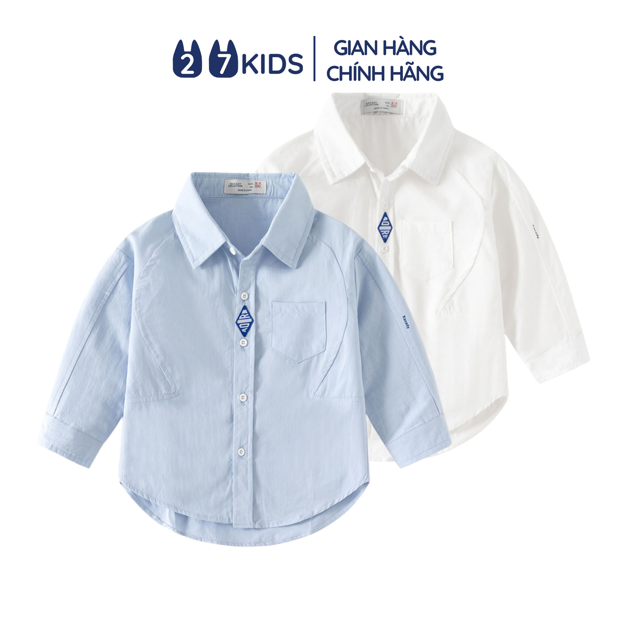 Áo sơ mi bé trai dài tay 27Kids KACADY cổ bẻ đơn sắc vải đi học nam cho trẻ từ 4-12 tuổi BLSH7