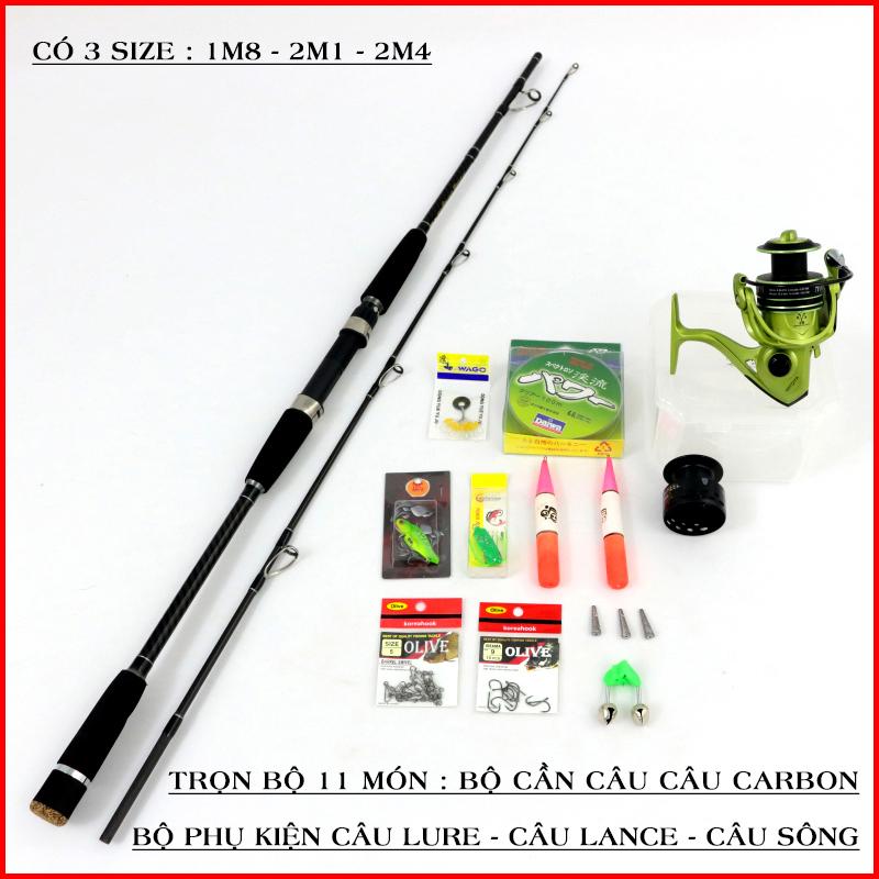 Trọn bộ cần câu 2 khúc carbon + máy yolo cao cấp + bộ phụ kiện câu lure câu lance
