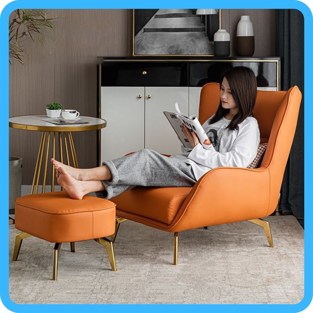 Ghế sofa bọc da cao cấp, ghế thư giãn đọc sách,xem phim có đôn gác chân, có gối ôm