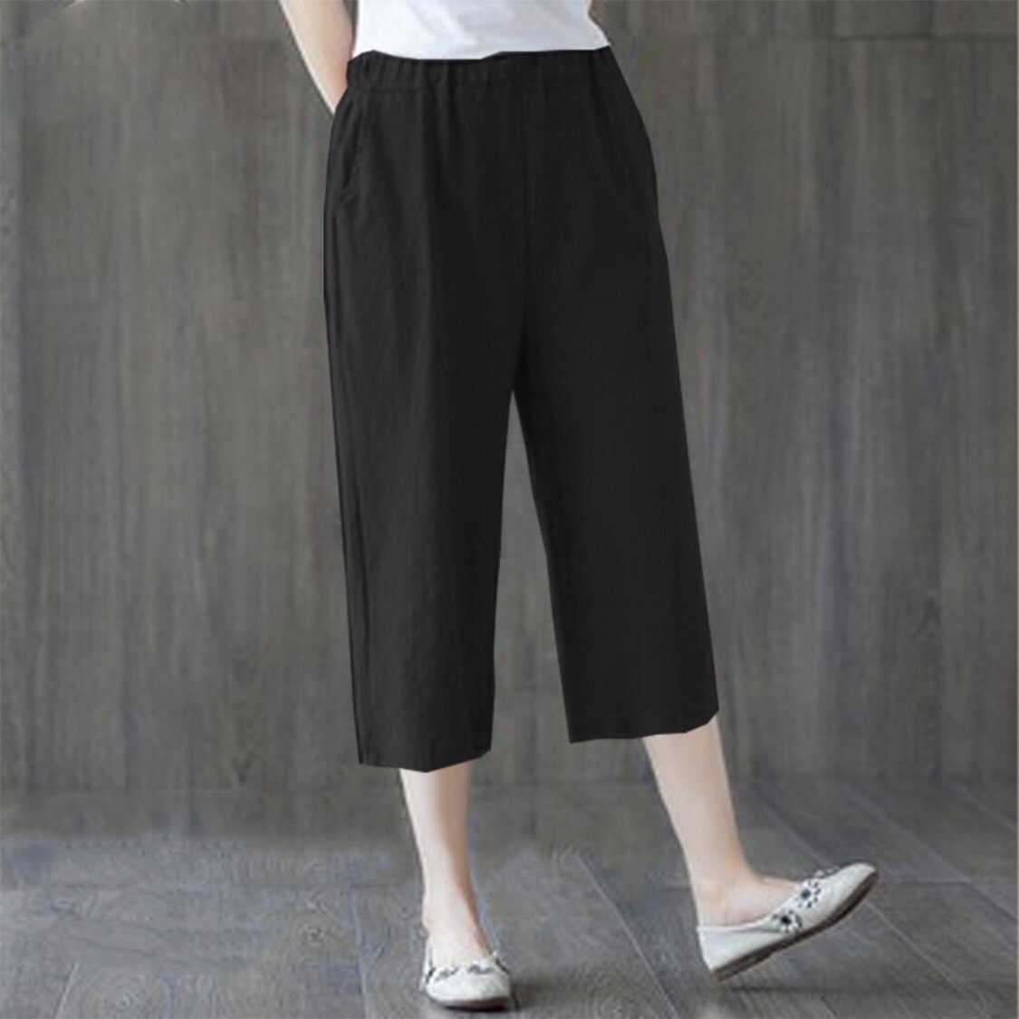 Quần lửng baggy cạp cao lưng chun vải đũi nhiều màu