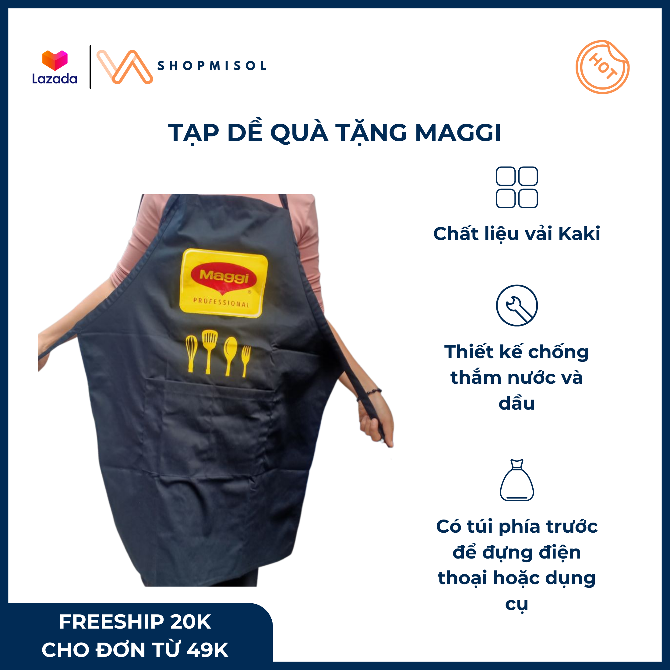 [HCM]Tạp dề bếp tạp dề chống thắm nước tạp dề bếp rẻ quà tặng từ MAGGI - Kích thước 72*70 cm chất liệu vải kaki có túi chống nước cho nhà bếp