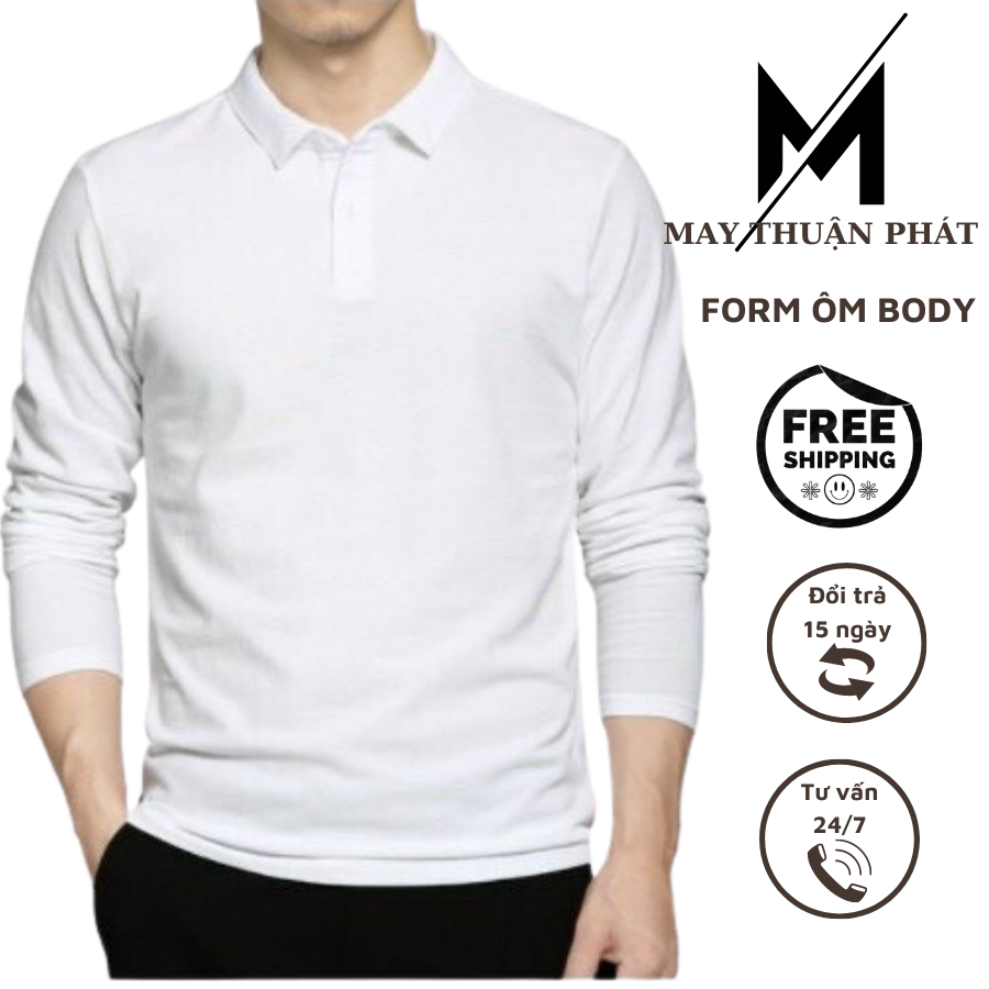 Áo thun cổ bẻ dài tay nam. Pollo dài tay dáng ôm from slimfit ôm body