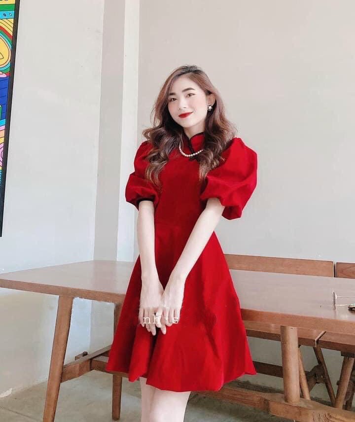 Đầm Xòe Công Chúa Tay Phồng Màu Đỏ Dễ Thương Họa Tiết Cổ Tàu Trẻ Trung Daoh Phố Main