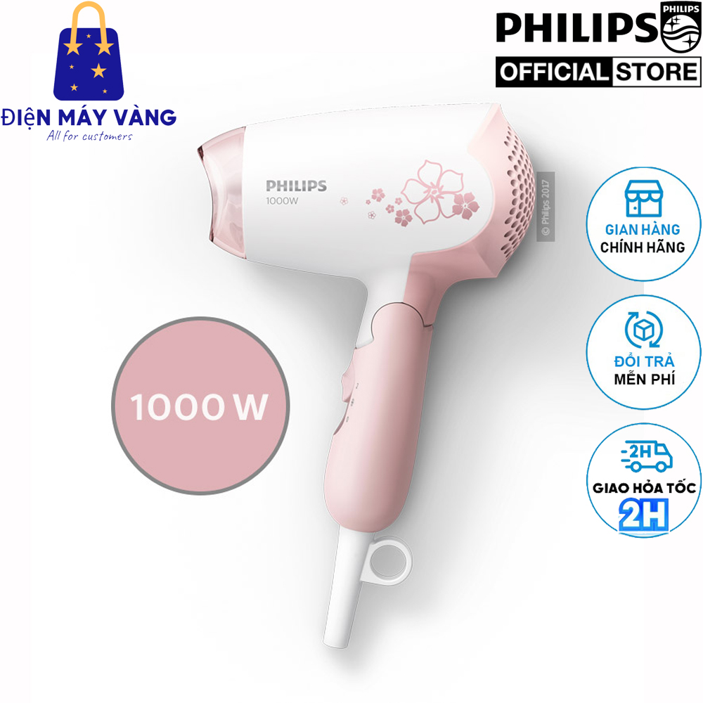 Máy sấy tóc du lịch cao cấp Philips HP8108 (Hồng) - Hàng chính hãng (Bảo hành 2 năm tại các Trung tâm bảo hành Philips trên toàn quốc)