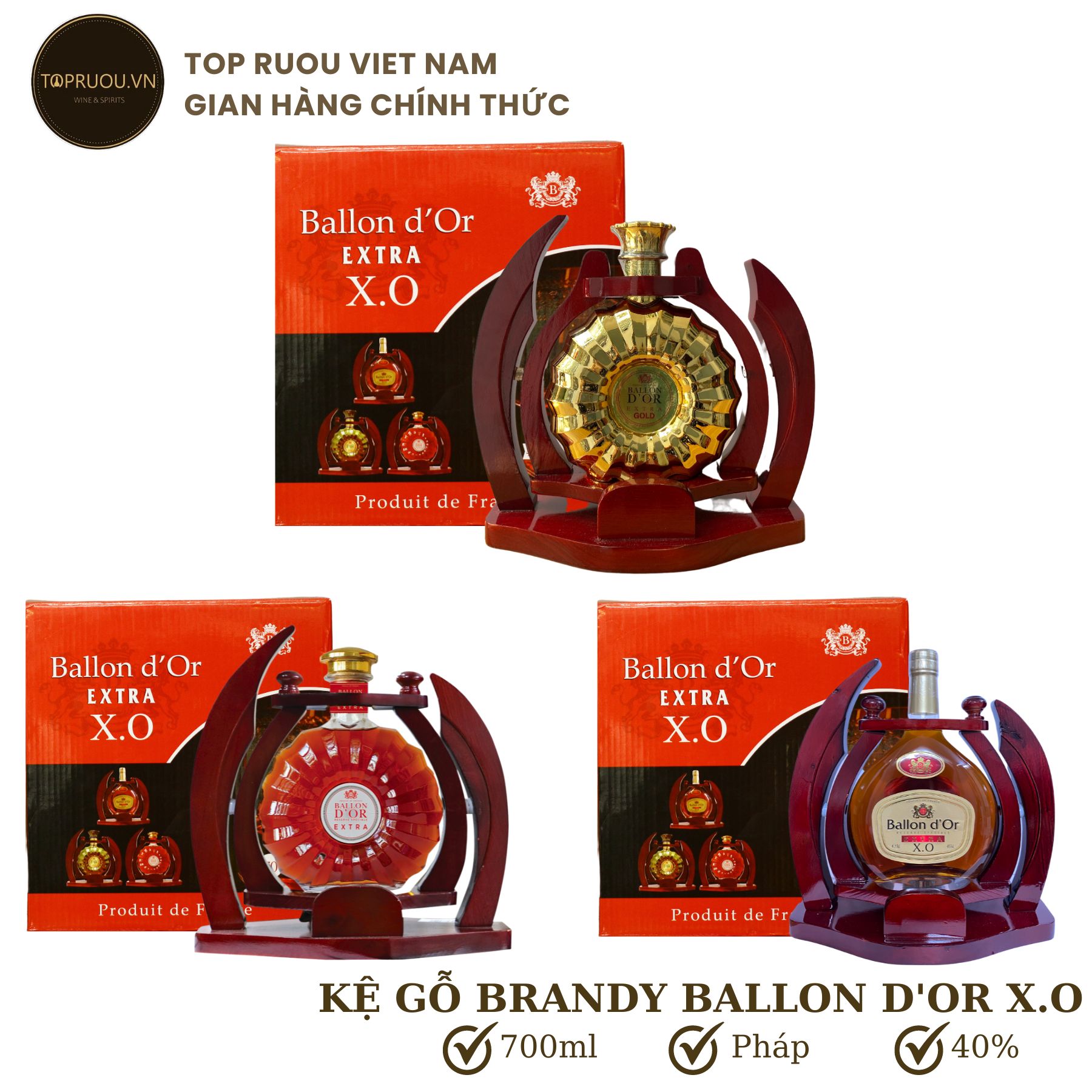 Kệ gỗ brandy xo ballon d'or - ballon d'or extra - ballon d'or gold 700ml