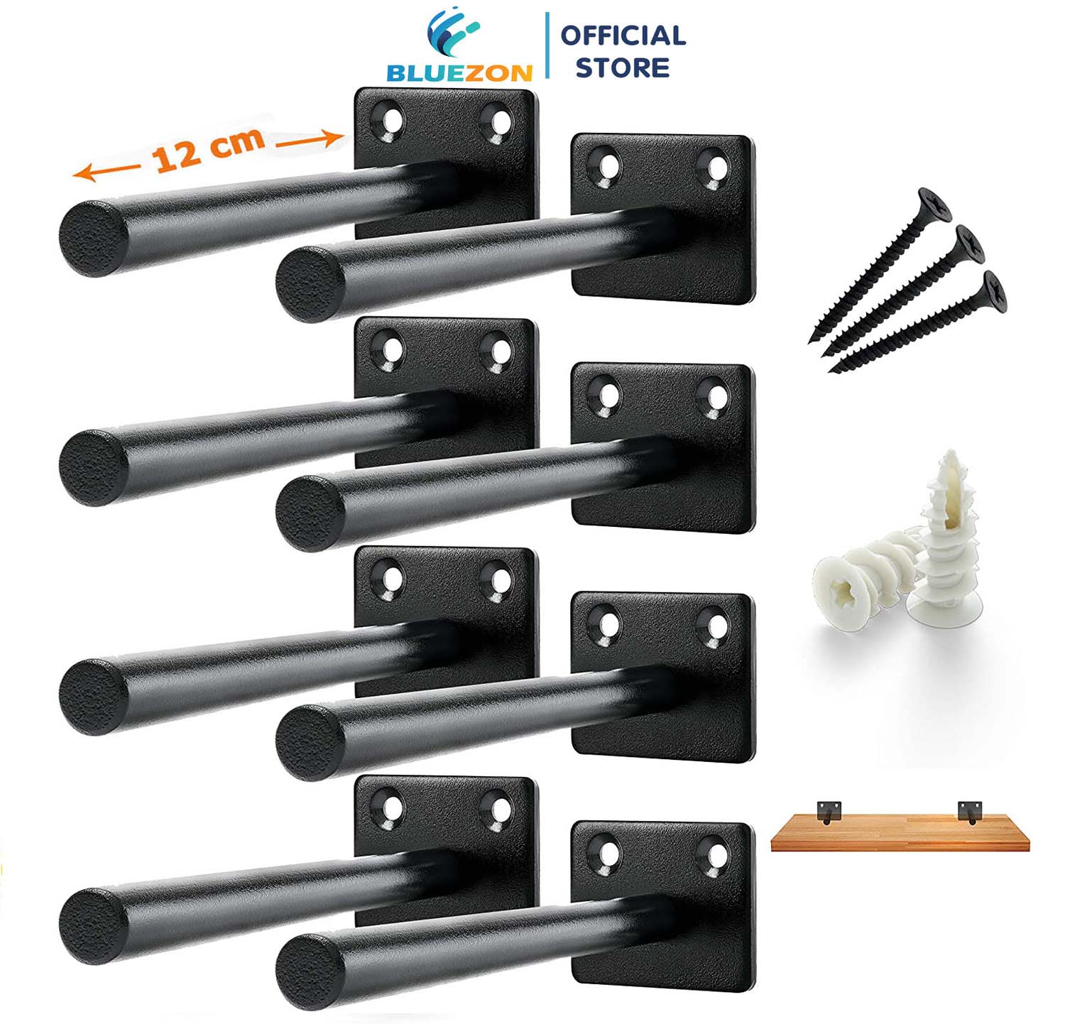 Combo 8 chốt âm kệ 12cm treo tường, pát âm đỡ kệ trang trí bằng thép đặc, kèm phụ kiện vít tắc kê