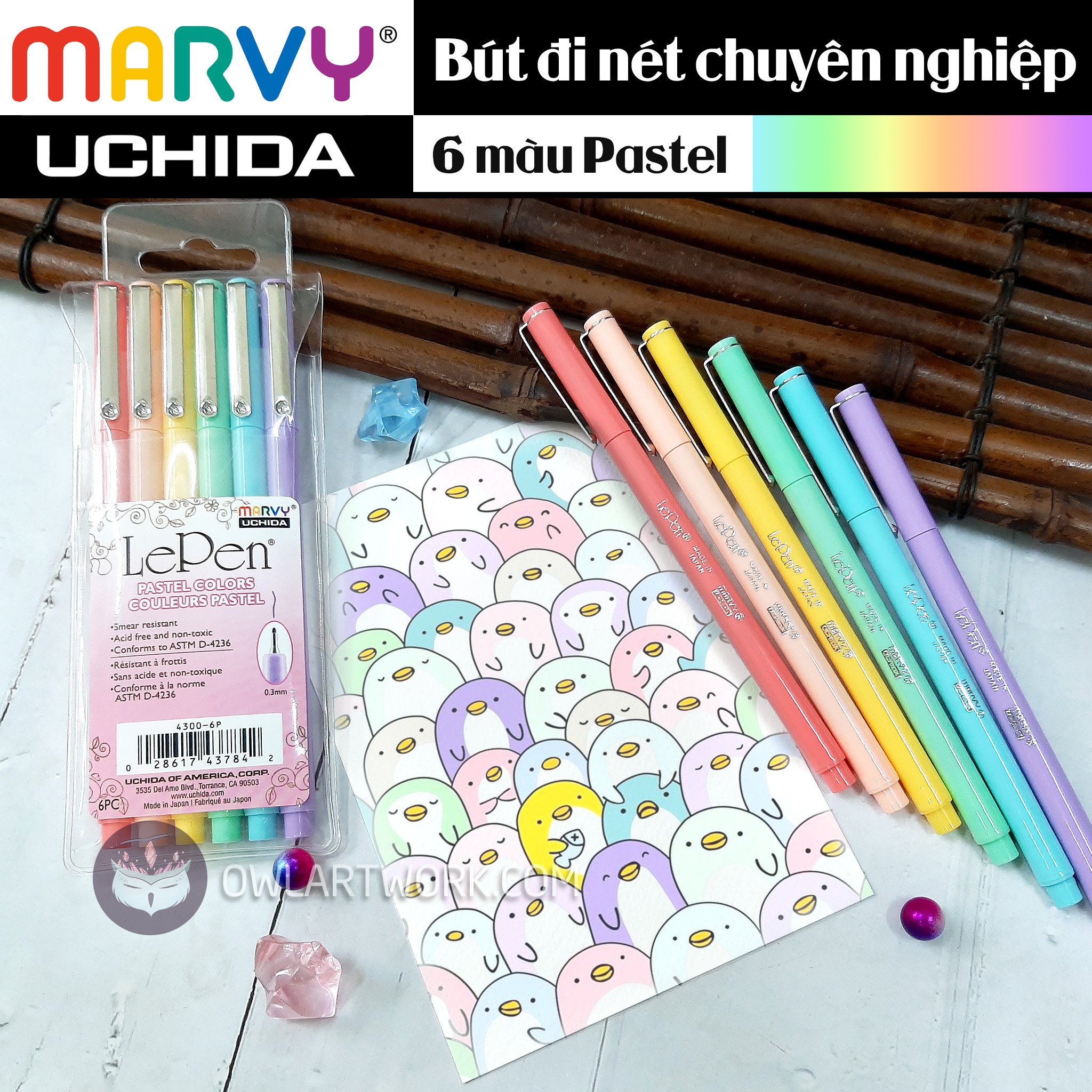 [HCM]Bộ 6 Bút Line Màu Pastel MARVY UCHIDA Đi Nét Chuyên Nghiệp
