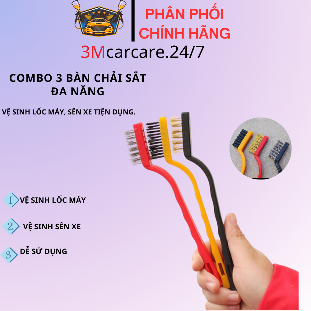 Bộ 3 bàn chải sắt đa năng, chà lốc máy, sên xe, bếp ga...đa năng , tiện dụng. Giá 20,000 Đồng*Miễn phí vận chuyển