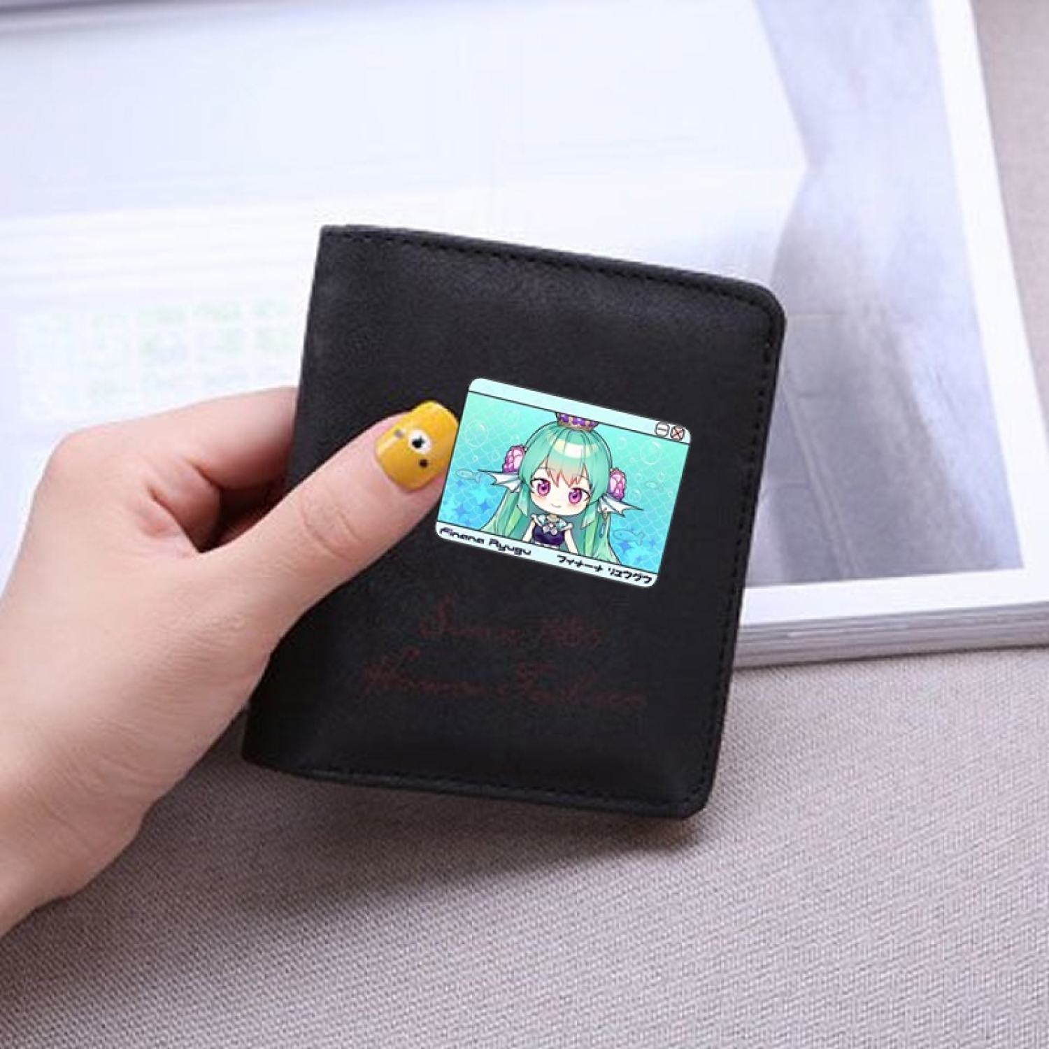 Ví ngắn in hình NIJISANJI Vtuber đen hồng cầm tay tiện lợi anime chibi