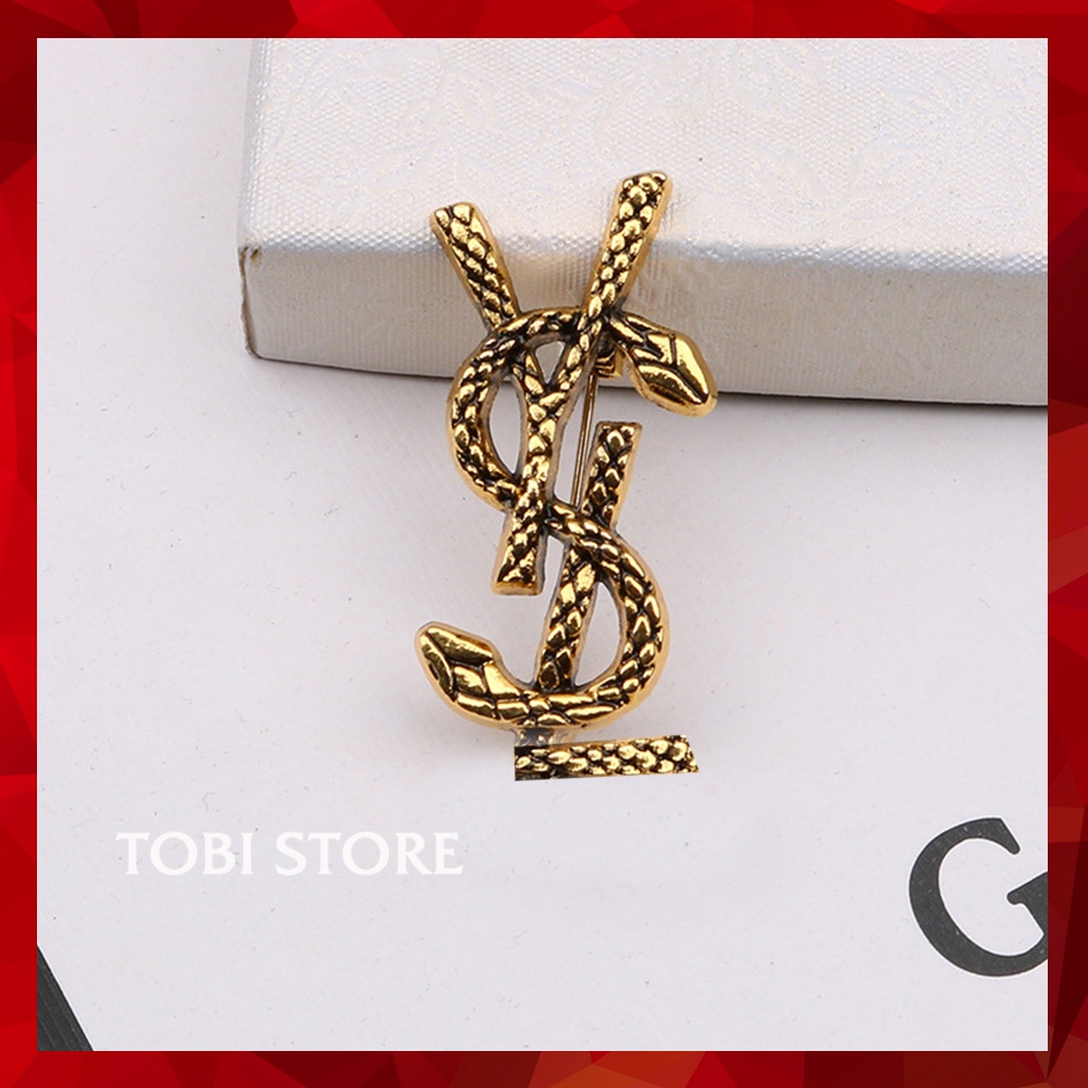 Cài áo thương hiệu ysl mạ vàng màu cổ điển ca13 tobi store