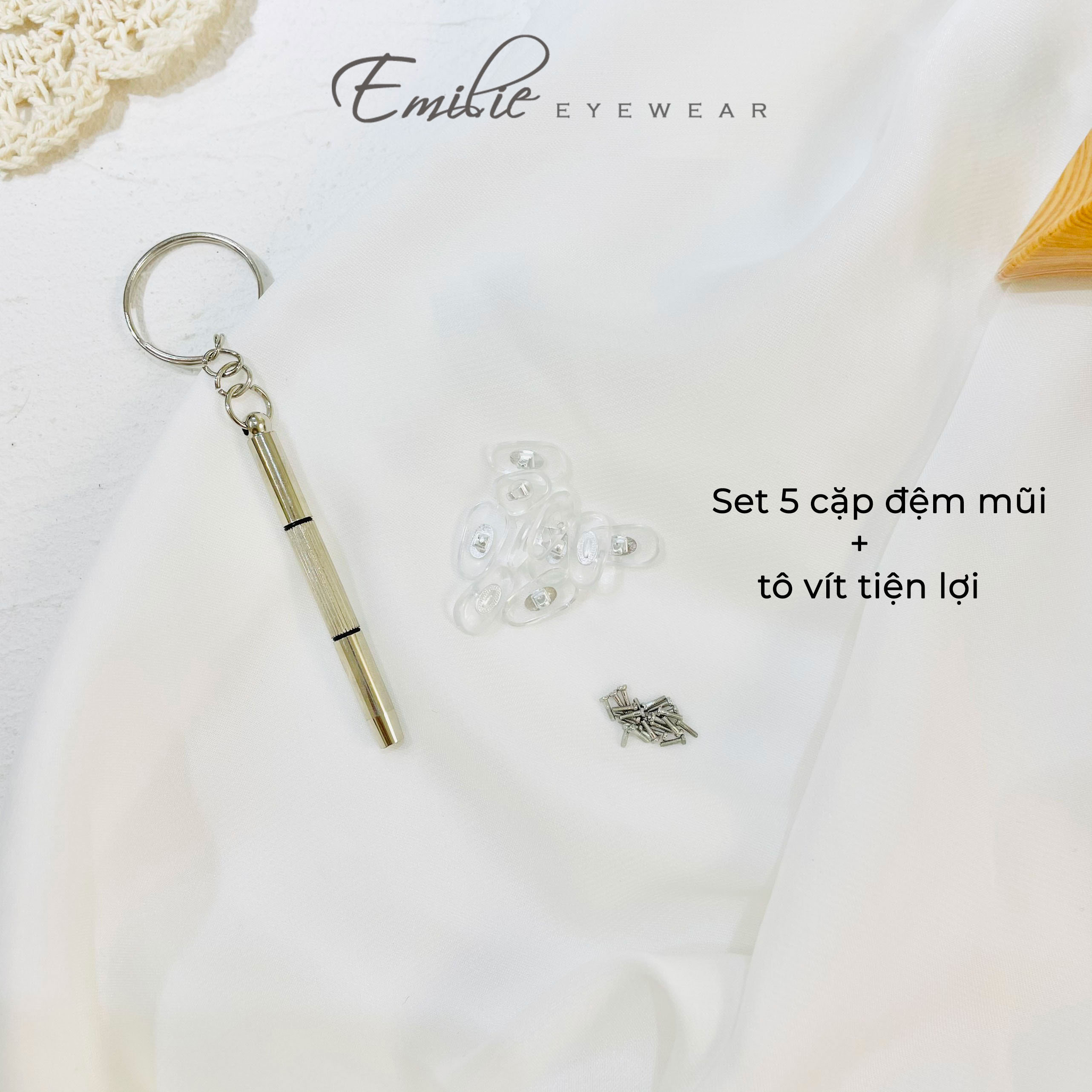 Set 5 cặp đệm mũi, ốc vặn tặng kèm tô vít mini Emilie eyewear phụ kiện thời trang