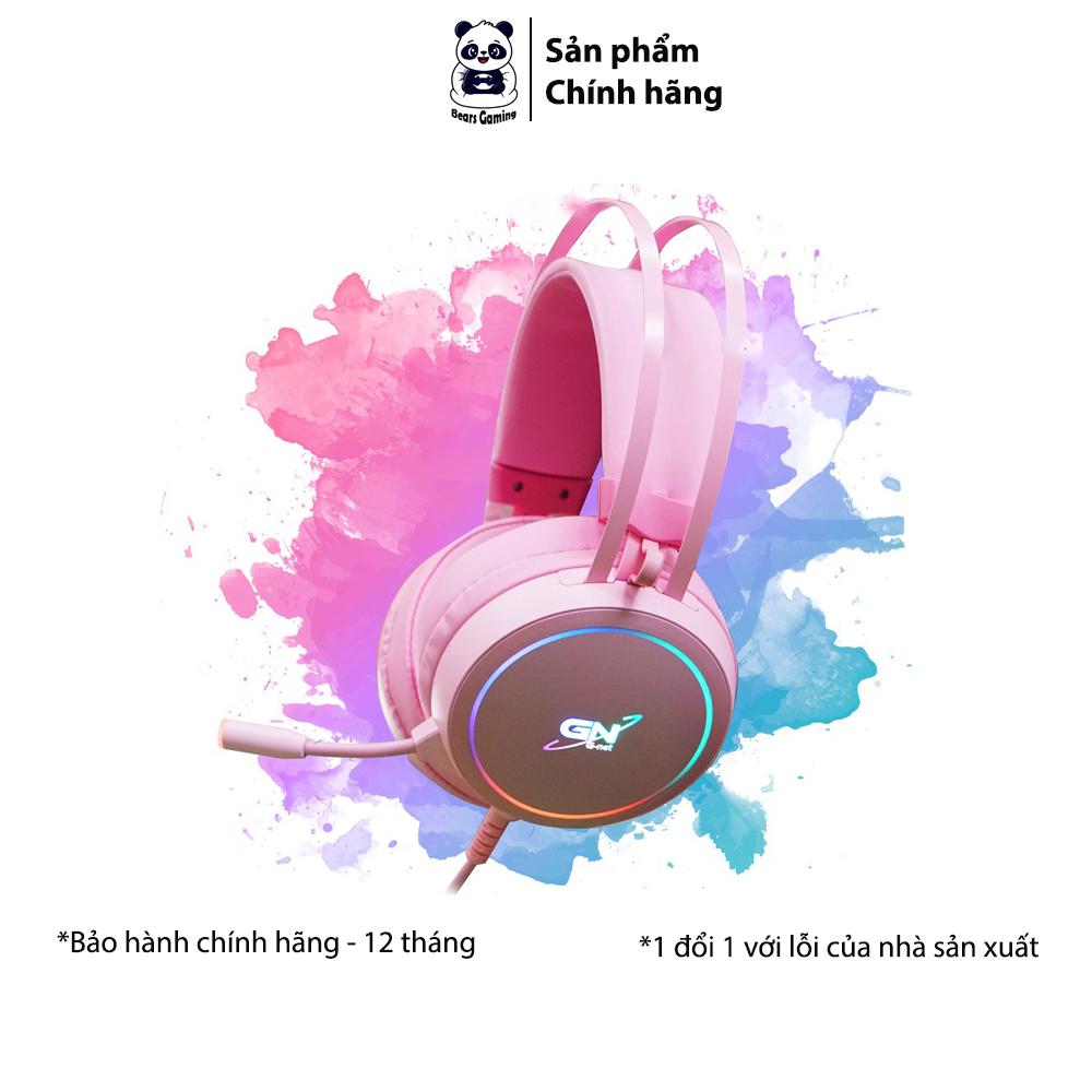 Tai nghe chụp tai gnet g09 7.1, đen/hồng, led rgb
