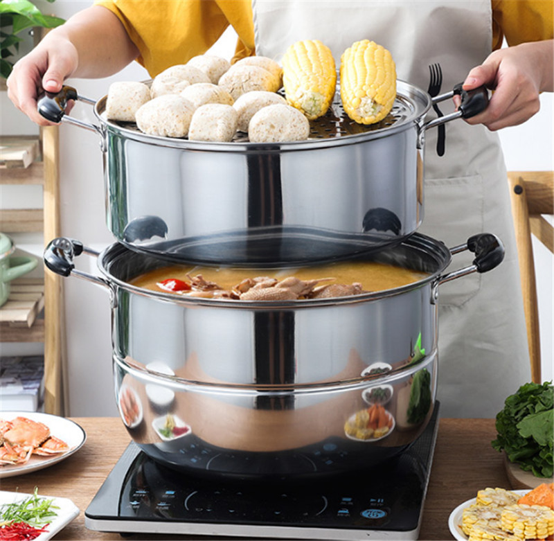 Nồi hấp inox 3 tầng - Nồi hấp 3 tầng cao cấp - Đường kính 28cm dùng trên mọi loại bếp - Nồi hấp đa năng - Nồi hấp 3 tầng bếp từ - Bảo hành uy tín 1 đổi 1 Tại Bambo'Store