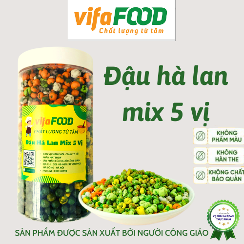 Đậu hà lan mix 5 vị 500g , giúp giảm cân , ngăn ngừa ung thư dạ dày (tỏi ớt , wasabi , sầu riêng , phô mai , sữa dừa)  ( Vifa food )