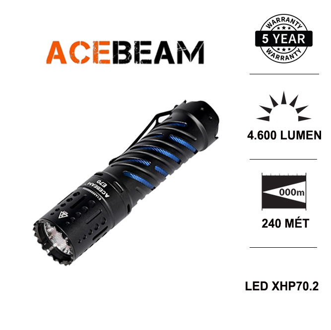 Đèn pin siêu sáng ACEBEAM E70 sáng 4600lm chiếu xa 240m LED XHP70.2 không kèm pin