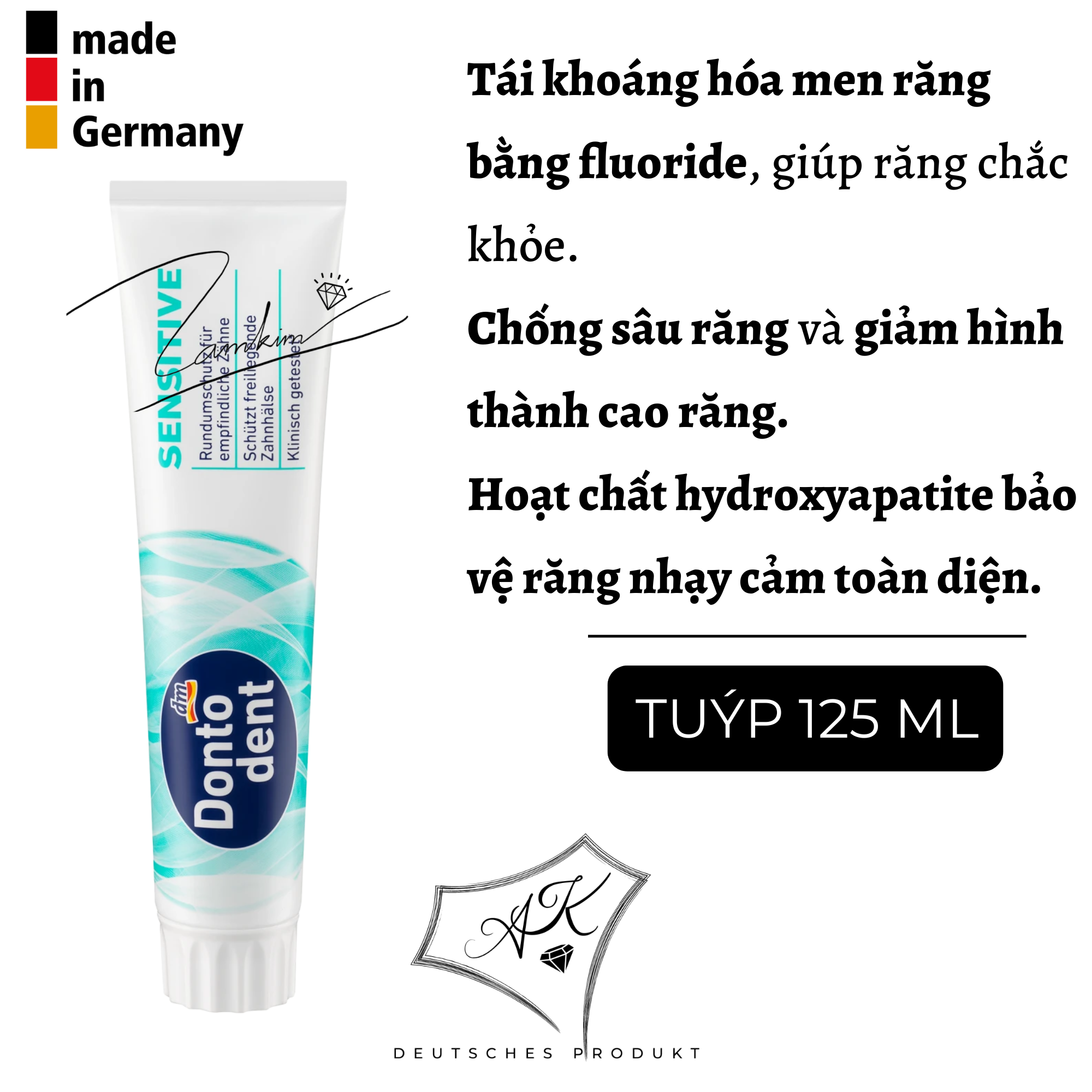 Kem đánh răng Dontodent nội địa Đức - 125ml - cho răng nhạy cảm, bảo vệ nướu, trắng răng, chống mảng bám