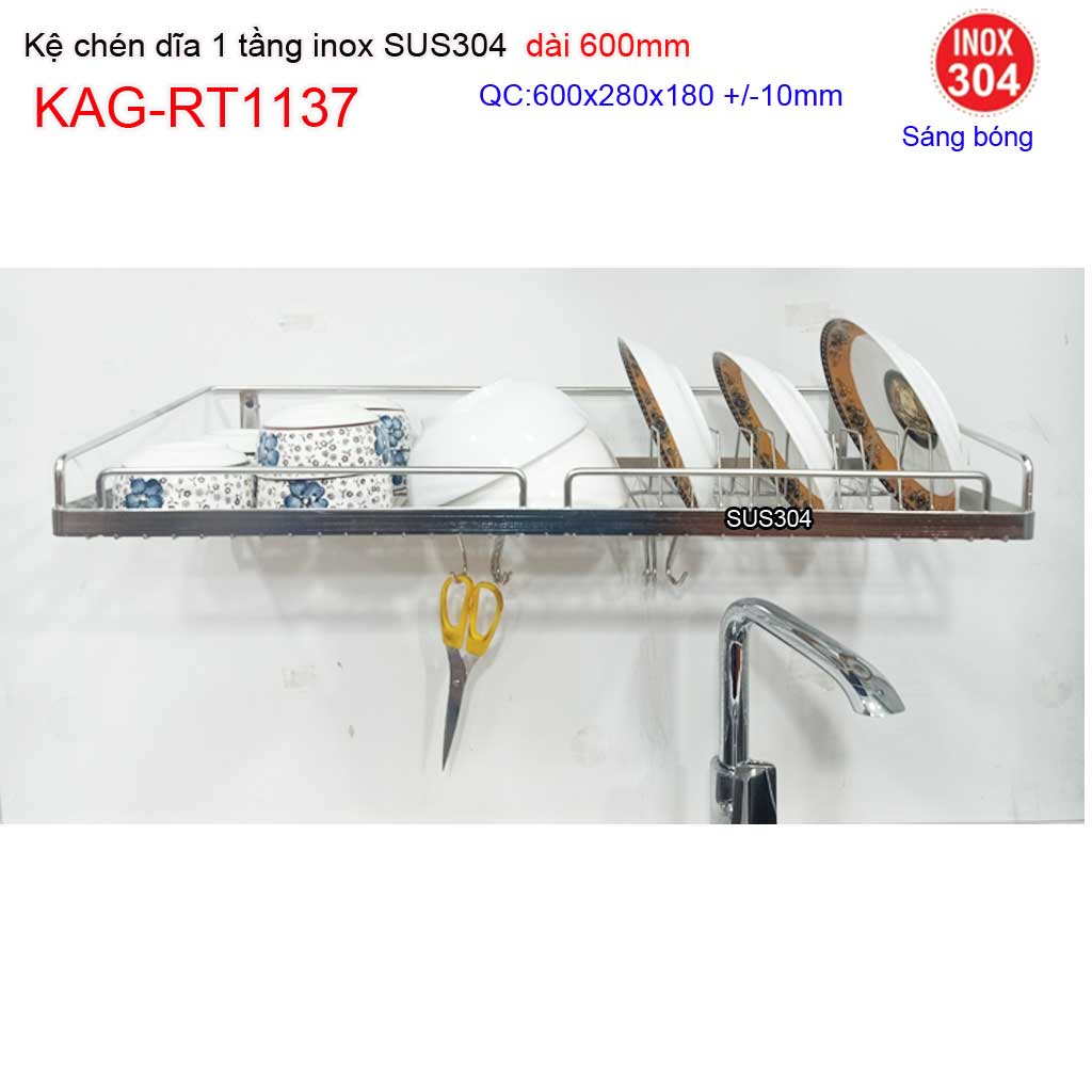 Kệ đựng chén bát inox sus304 kệ úp chén dĩa 1 tầng dài 60cm inox roca kag-rt1137