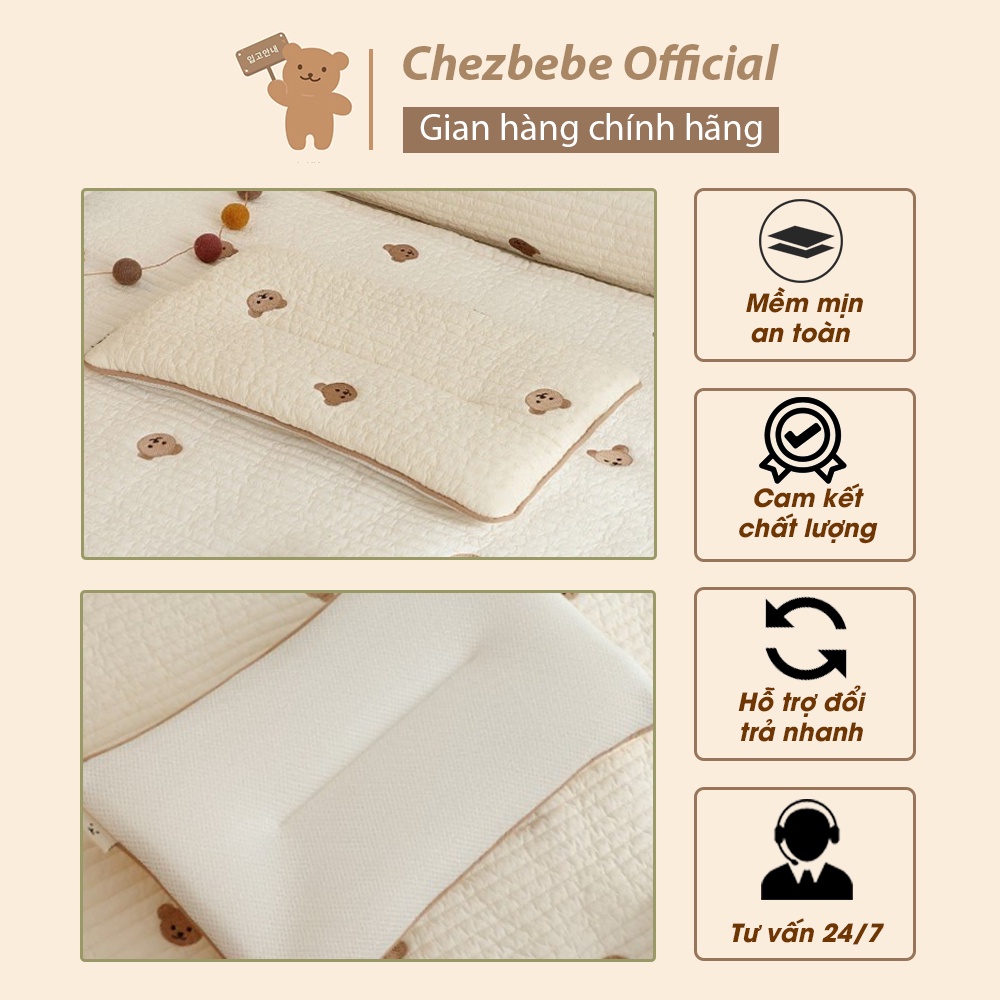Gối mỏng Chezbebe thêu gấu Shegomi