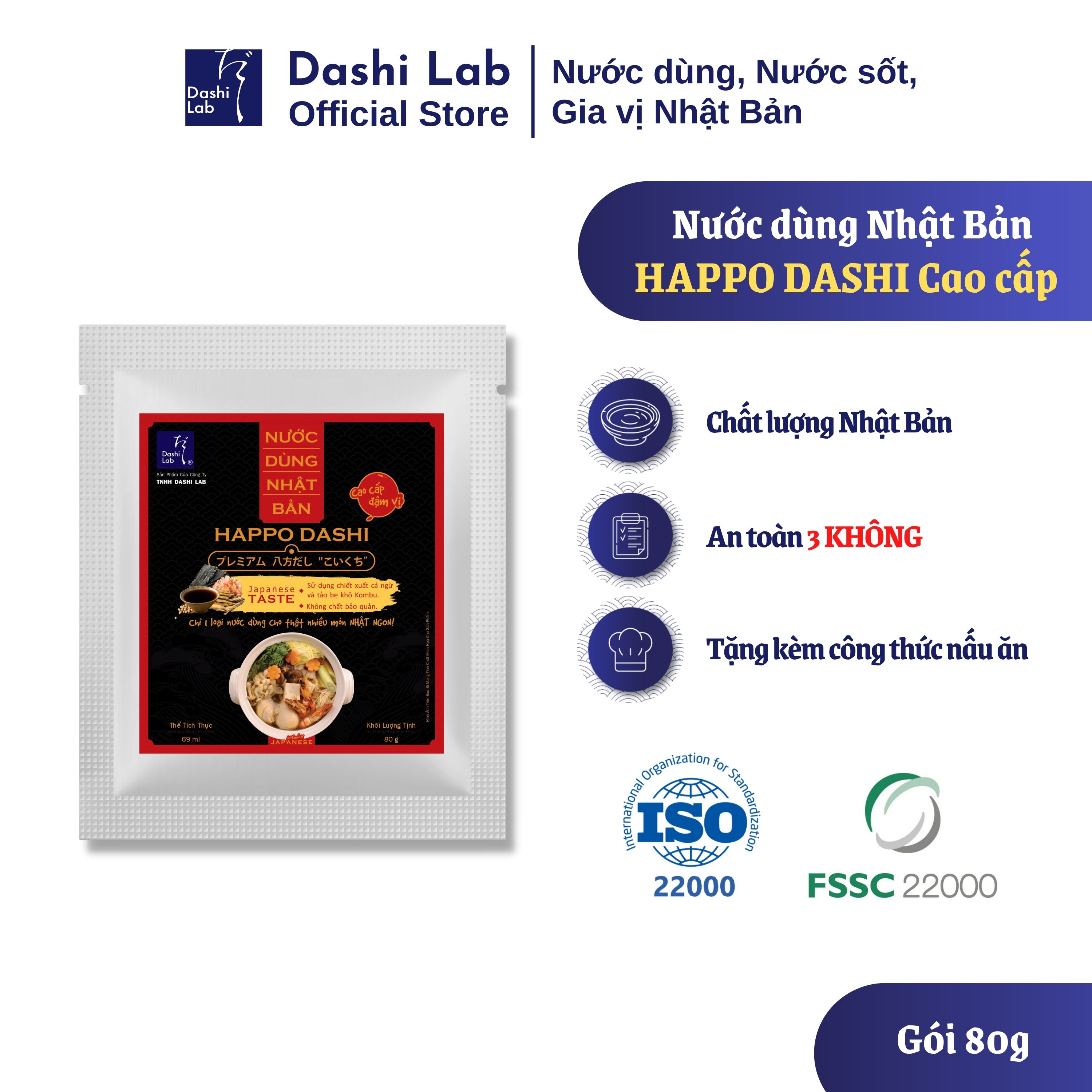 Nước dùng nhật bản happo dashi thơm ngon chất lượng giữ trọn mùi vị nhật bản chiết xuất tảo bẹ gói 80g
