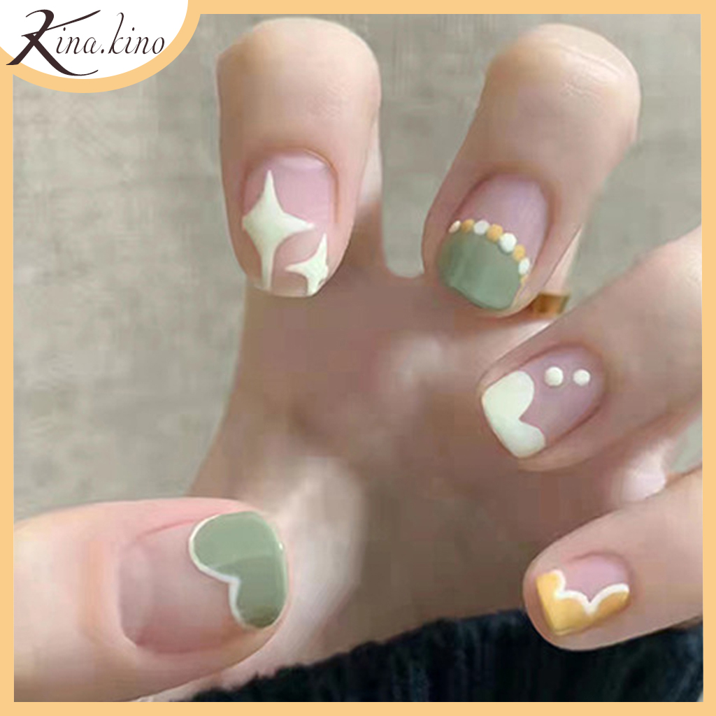 Bộ 24 móng tay giả màu xanh bơ xinh-Kinakino Phukienlamdep