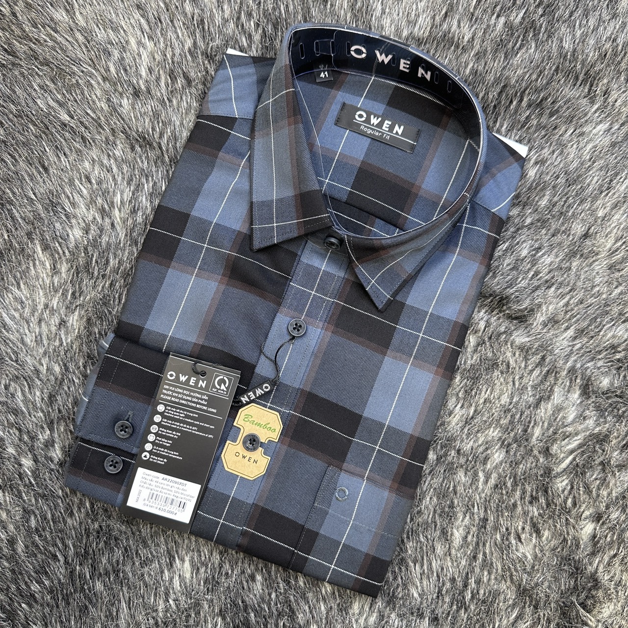 OWEN - Áo sơ mi dài tay Owen Regularfit chất sợi tre kẻ ca rô 220907