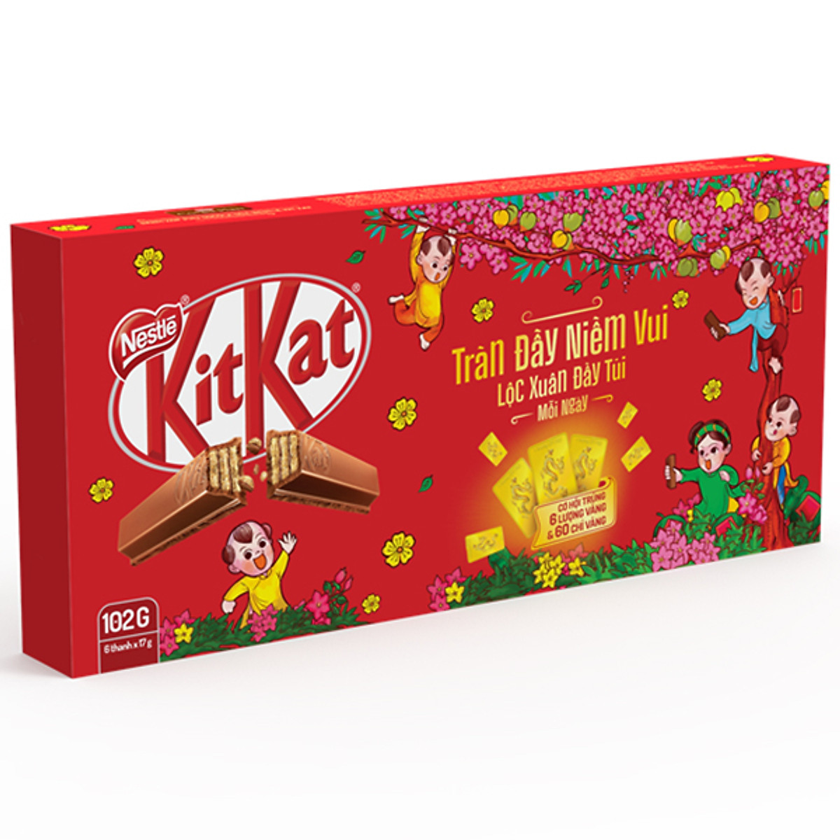 Bánh kitkat 6 thanh 2f hộp 102g - cocoa nestle