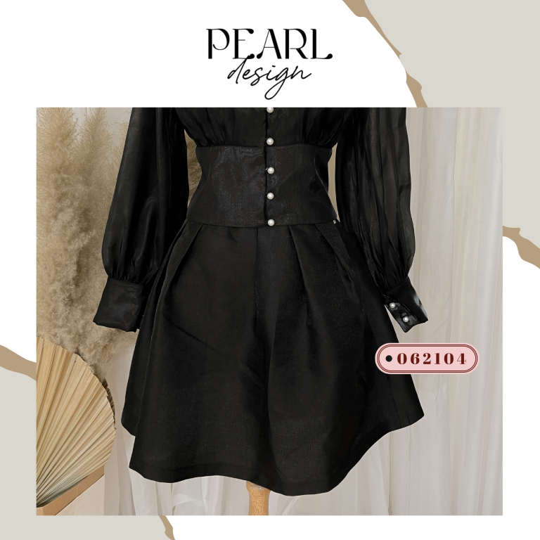 Chân váy xếp ly xòe nữ Pearl Design 062104 đen hồng vỏ đỗ
