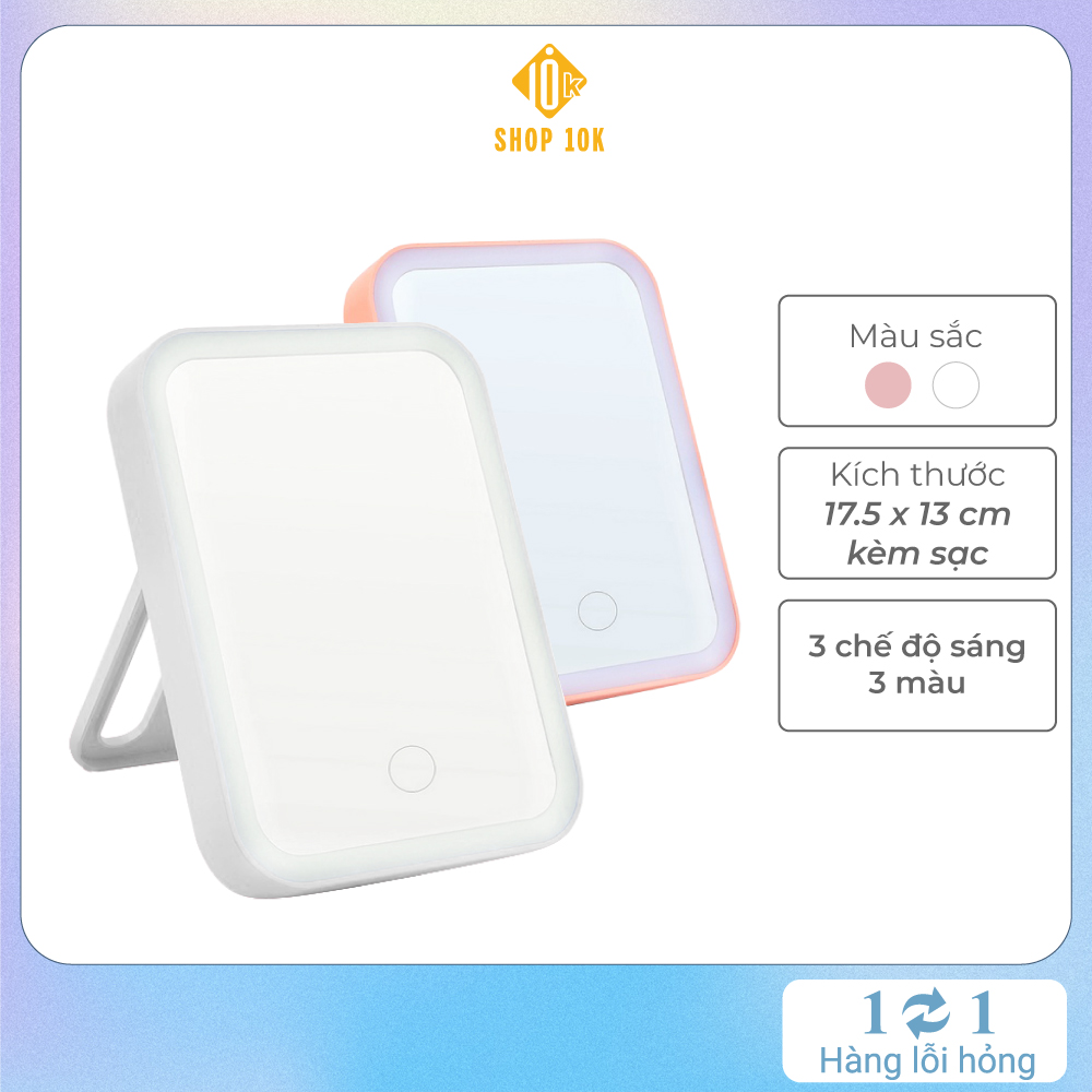 Gương đèn led để bàn trang điểm 3 cấp độ ánh sáng hình vuông