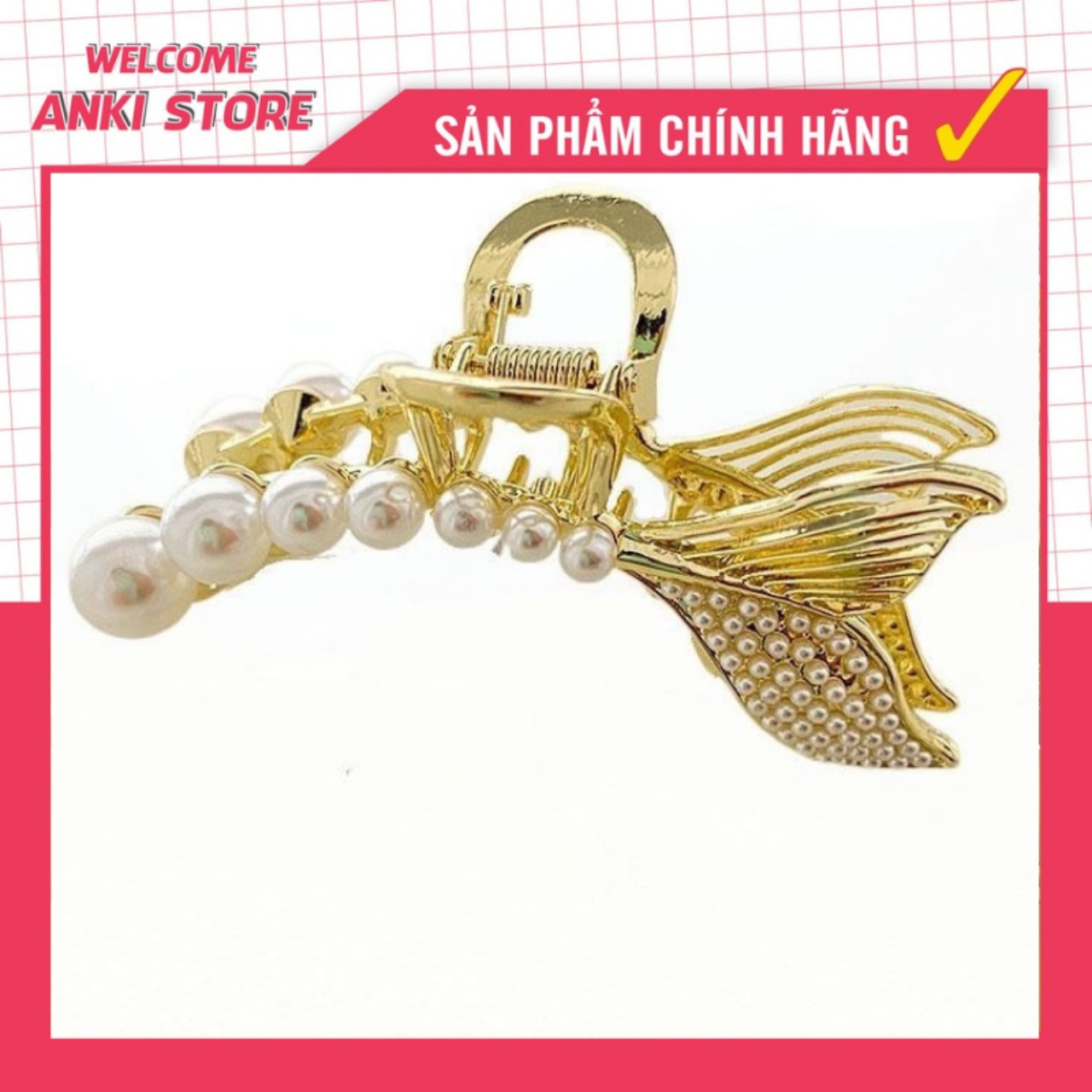 Kẹp tóc càng cua Hàn Quốc kim loại đính ngọc trai