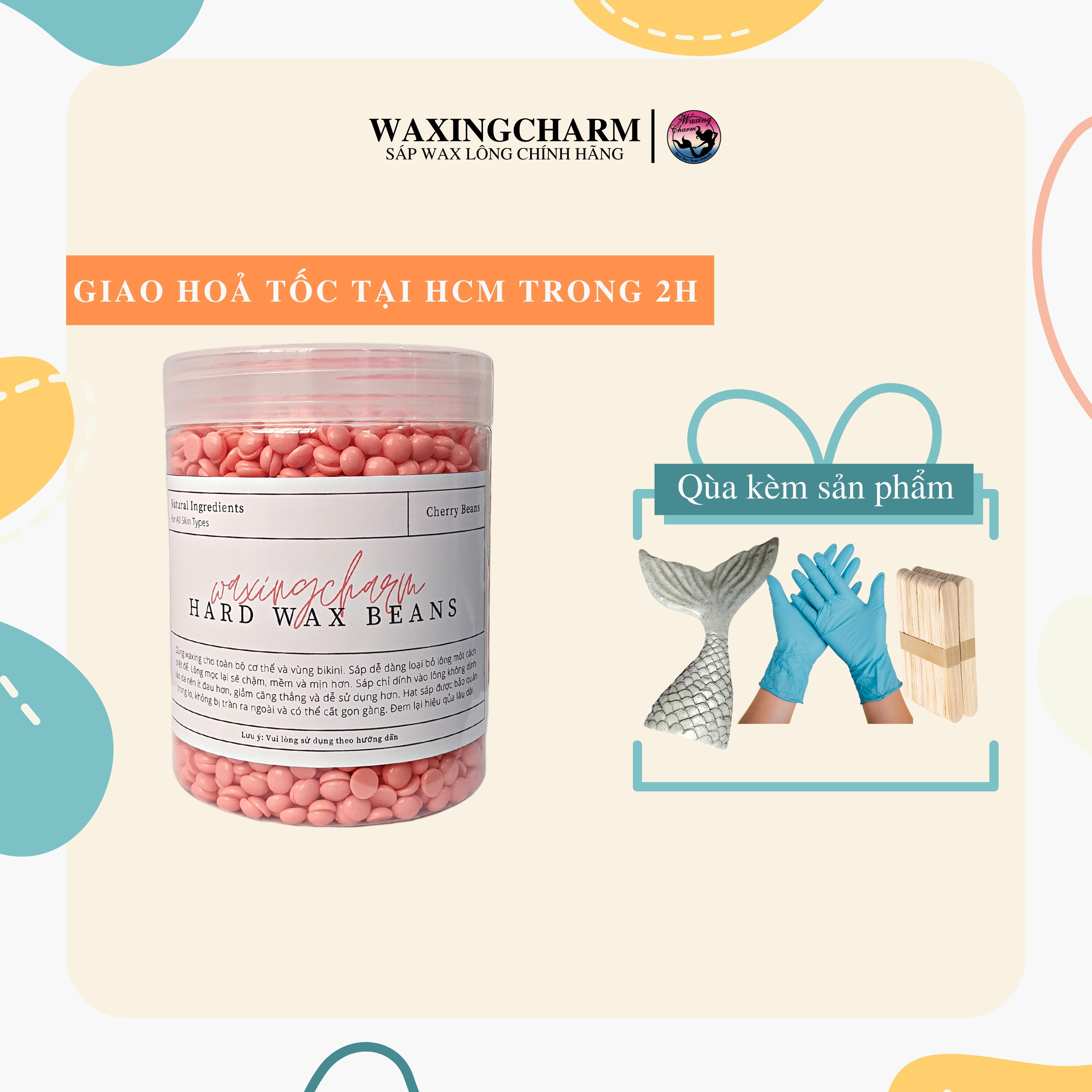 300gr sáp wax lông nóng hard wax beans waxingcharm dành cho nách, body, bikini tặng que wax