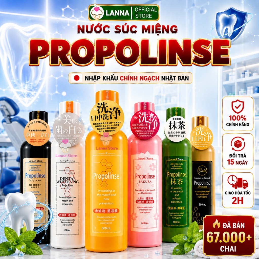 Nước Súc Miệng Propolinse Chai 600ml Nhật Bản giúp trắng răng sạch mảng bám