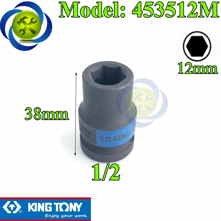 Tuýp 12mm 1/2 kingtony 453512m loại ngắn 6 cạnh màu đen