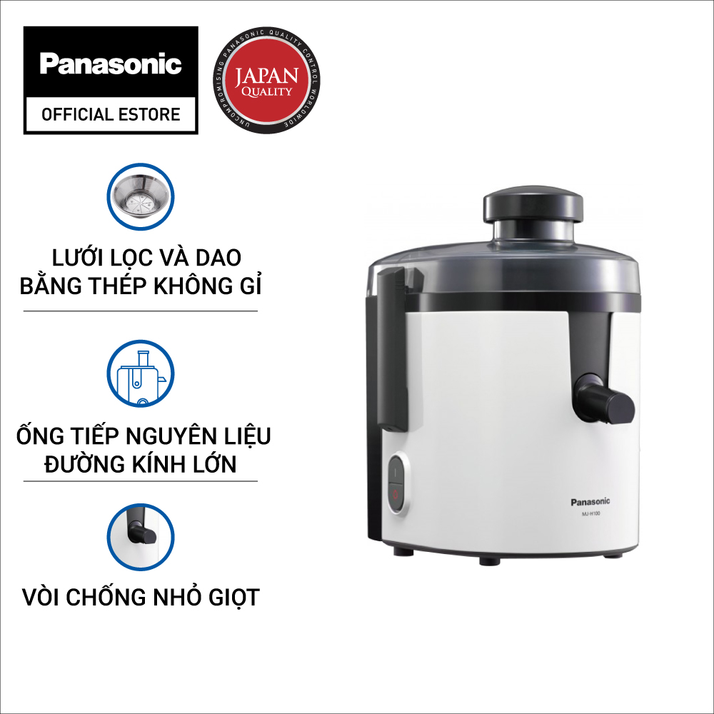 Máy Ép Trái Cây Panasonic MJ-H100WRA - Xuất xứ Malaysia - Dao ép thép không gỉ - Công suất 220W - Ống tiếp nguyên liệu đường kính lớn ép nguyên trái - Bảo Hành 12 Tháng - Hàng Chính Hãng