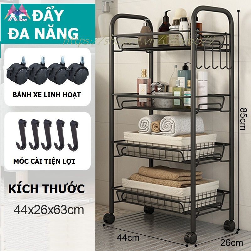 Xe đẩy spa 4 tầng chất liệu thép sơn tĩnh điện, kệ đa năng khay lưới thép có bánh xe