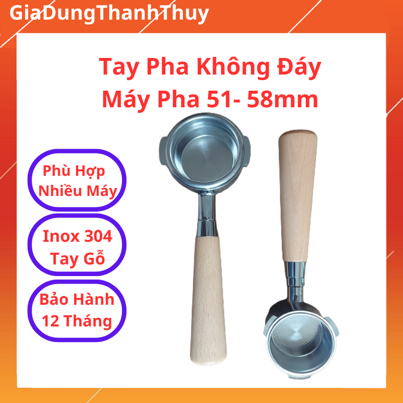 Tay cầm máy pha cà phê không đáy kích thước 51-58mm, Tay pha không đáy Bottomless
