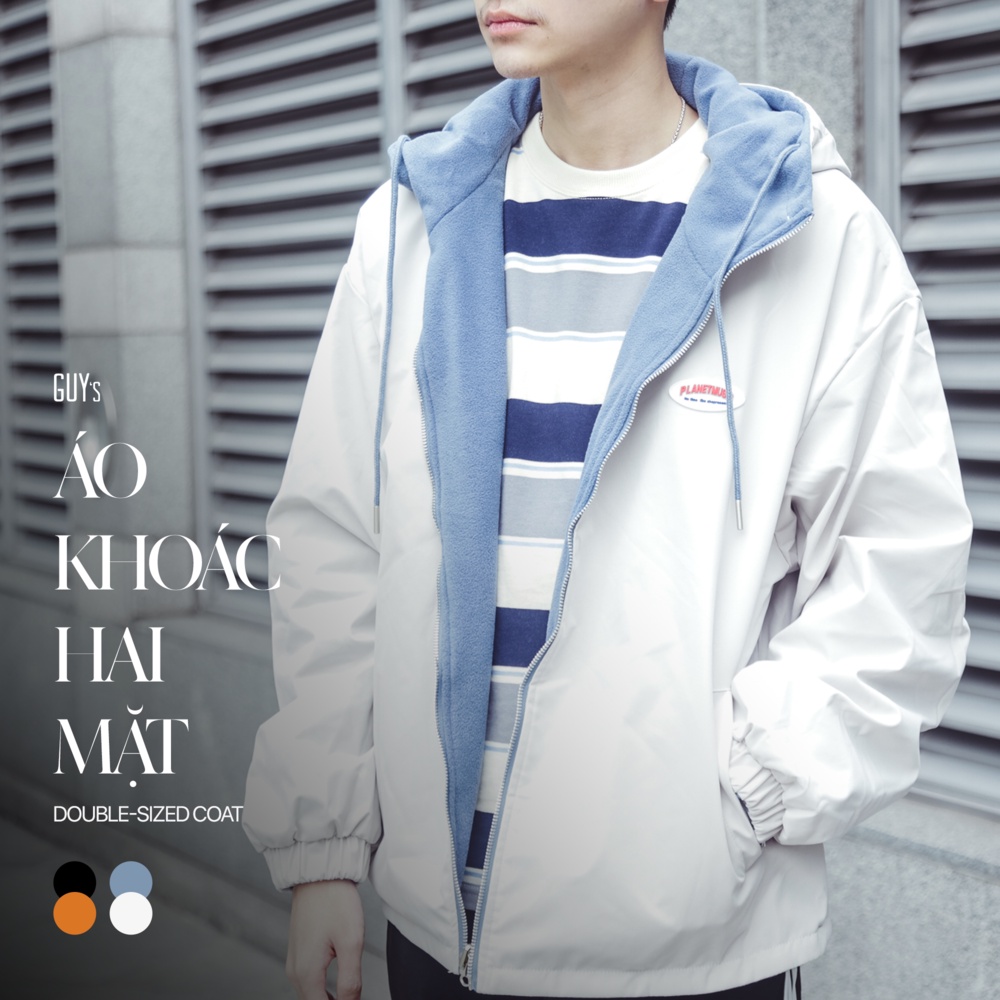 Áo khoác gió 2 mặt unisex GUY's Closet, áo khoác nỉ bông, Trẻ trung, Năng động, Nhiều màu