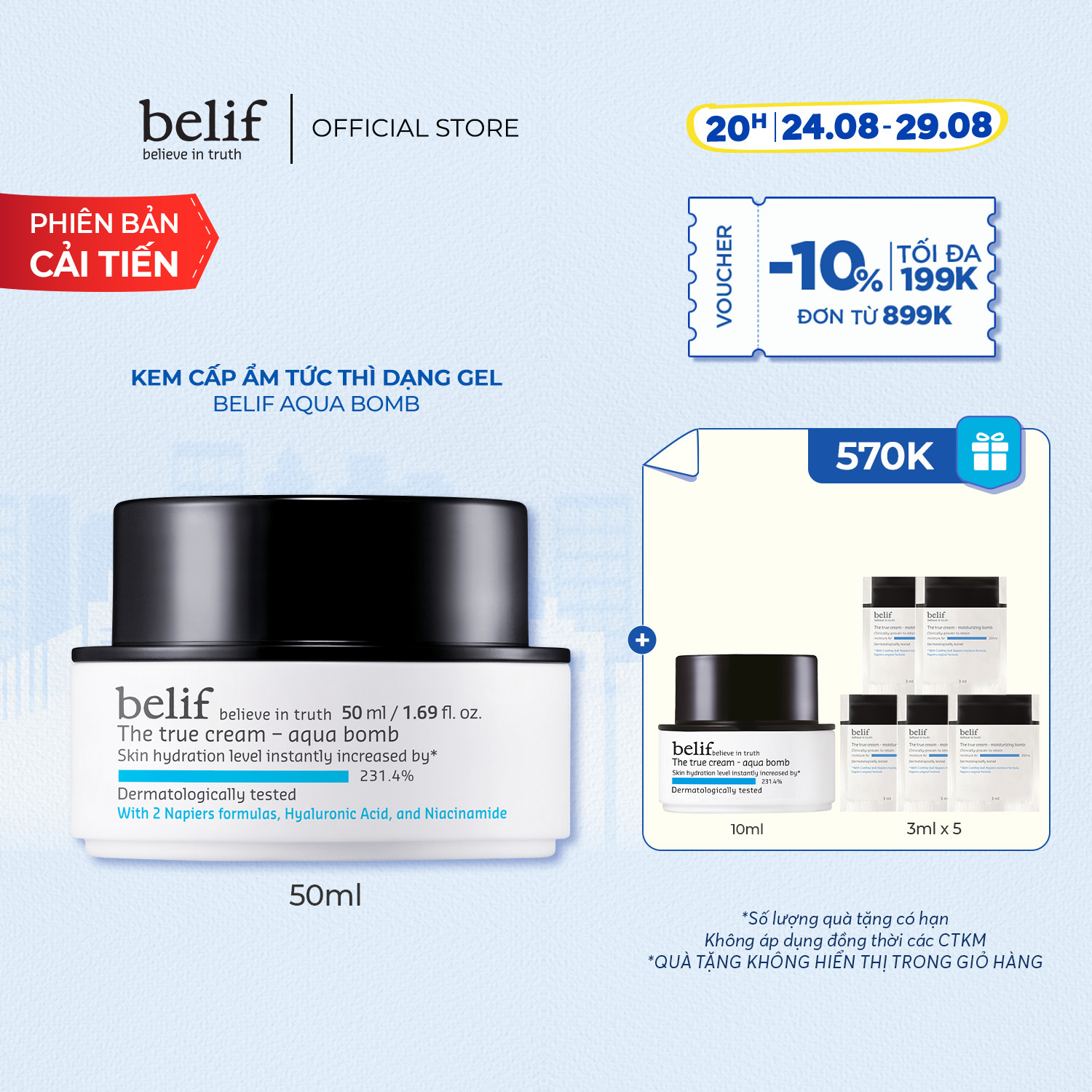 Kem dưỡng ẩm tức thì dạng gel belif The True Cream Aqua Bomb 50ml