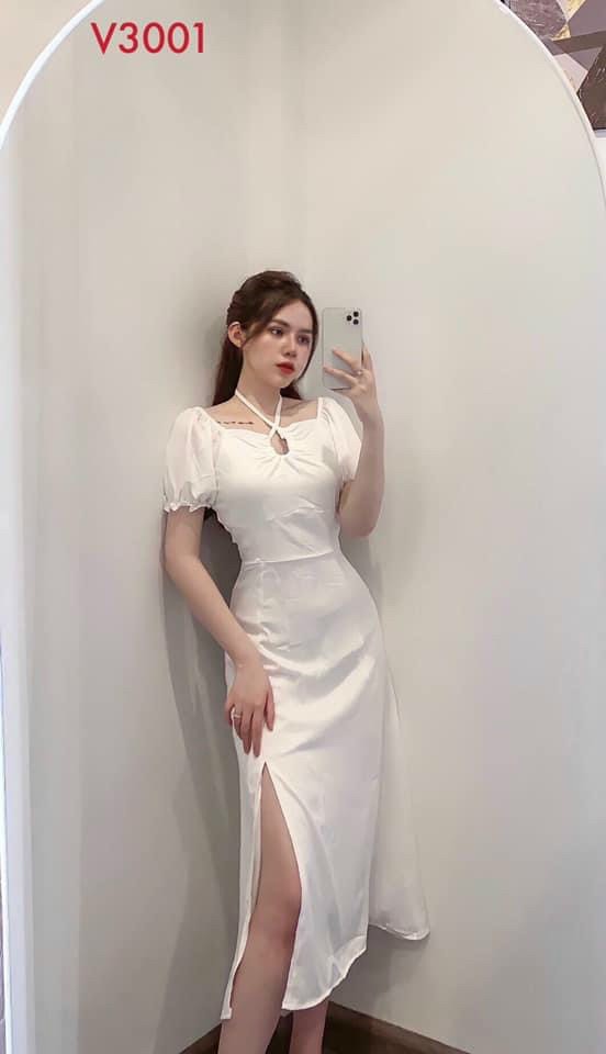 Đầm maxi có mút ngực xẻ tà thời trang