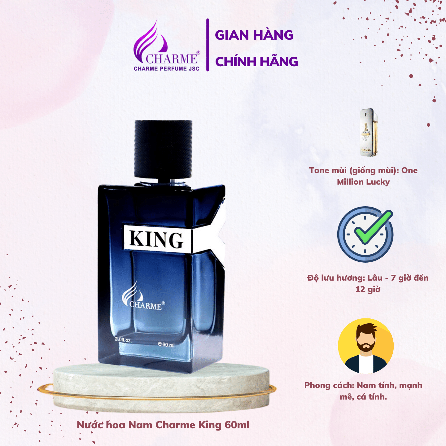 Nước Hoa Nam Charme King 60ml hương gỗ ngọt nhẹ sexy đầy lôi cuốn
