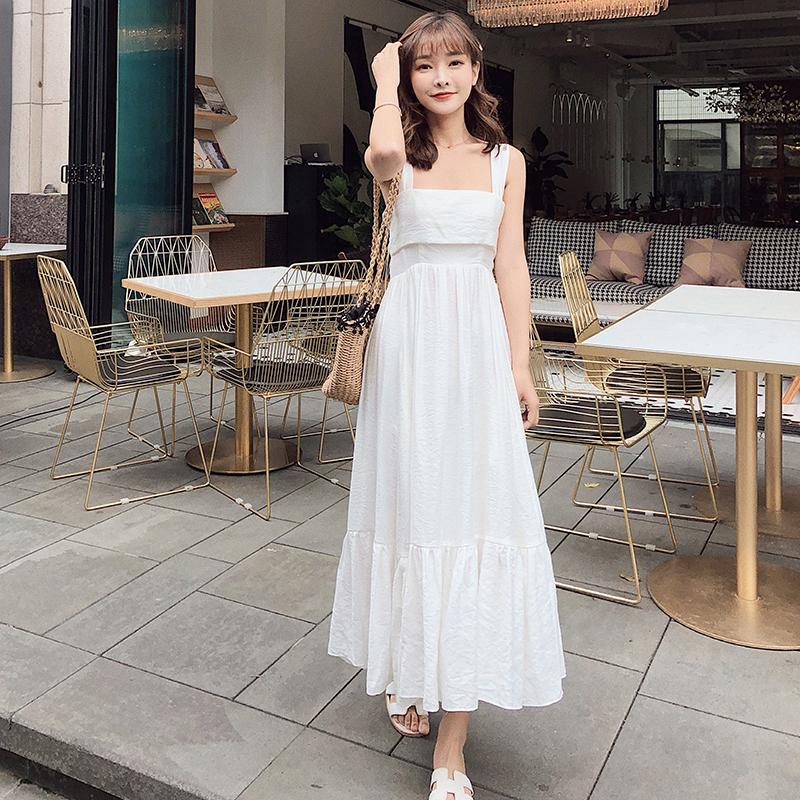 Đầm trắng dây bèo nơ lưng - Đầm trắng du lịch - Đầm dạo phố trắng