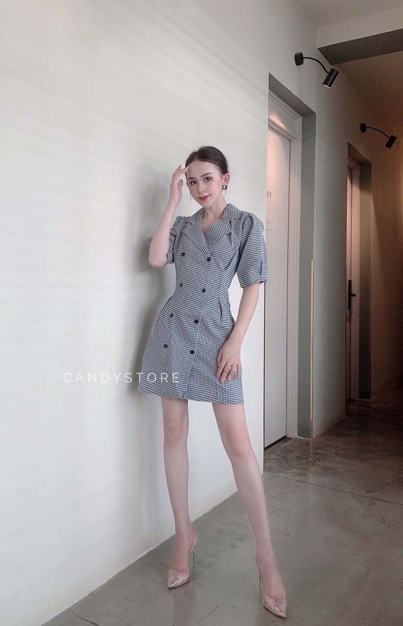 Laki Dress - đầm caro nhí cổ giả vest 2 hàng nút