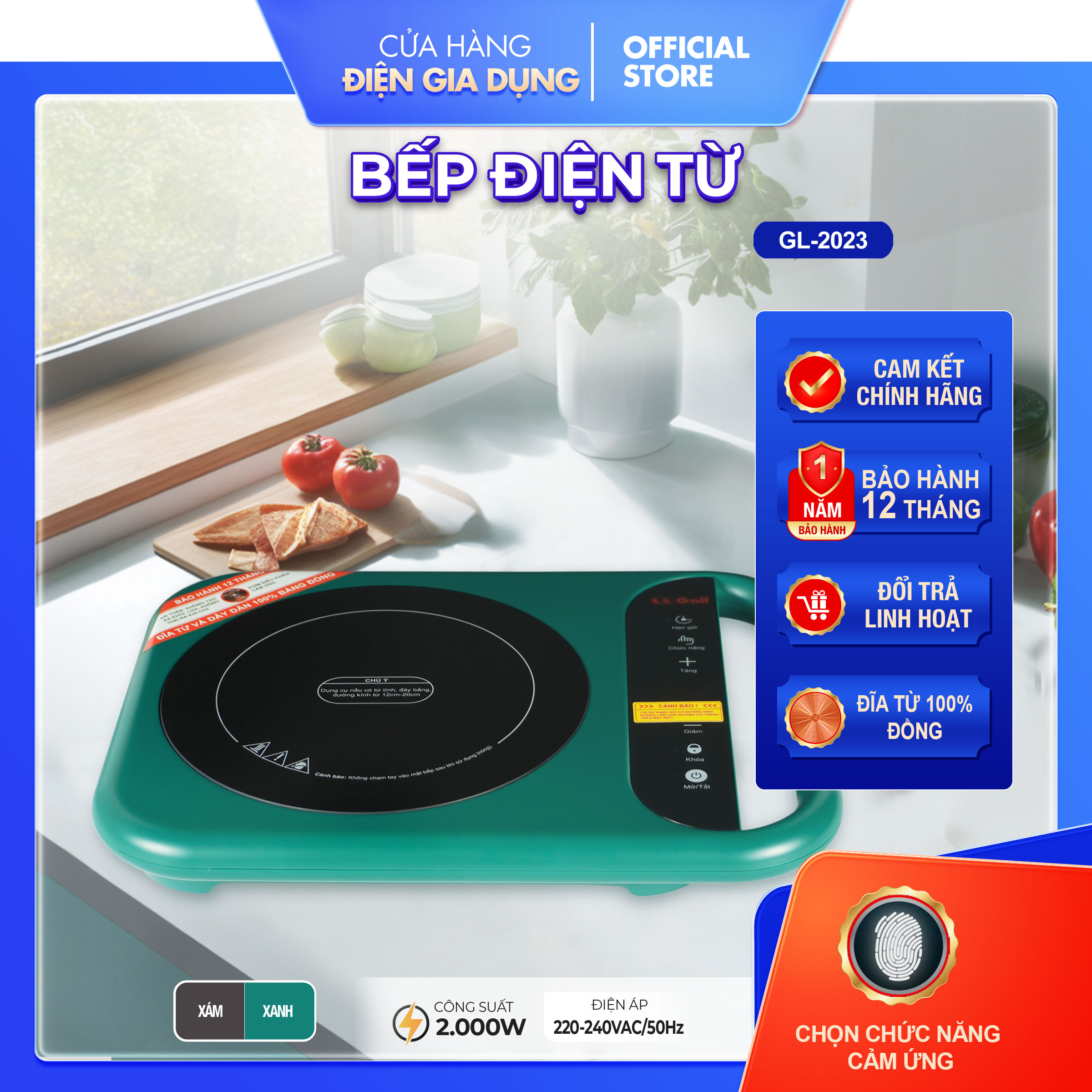 Bếp điện quang đơn Gali 2000w mặt kính không kén nồi, chọn chức năng cảm ứng thân nhựa bảo hành 12 tháng chính hãng Alate store