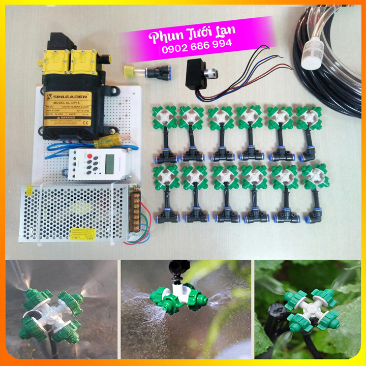 Máy Bơm Đôi Tưới Phun Sương Béc 4 Hướng cho Giàn Lan, Hoa, Cây Cảnh, Trồng Rau Nhà Phố Tưới Tự Động