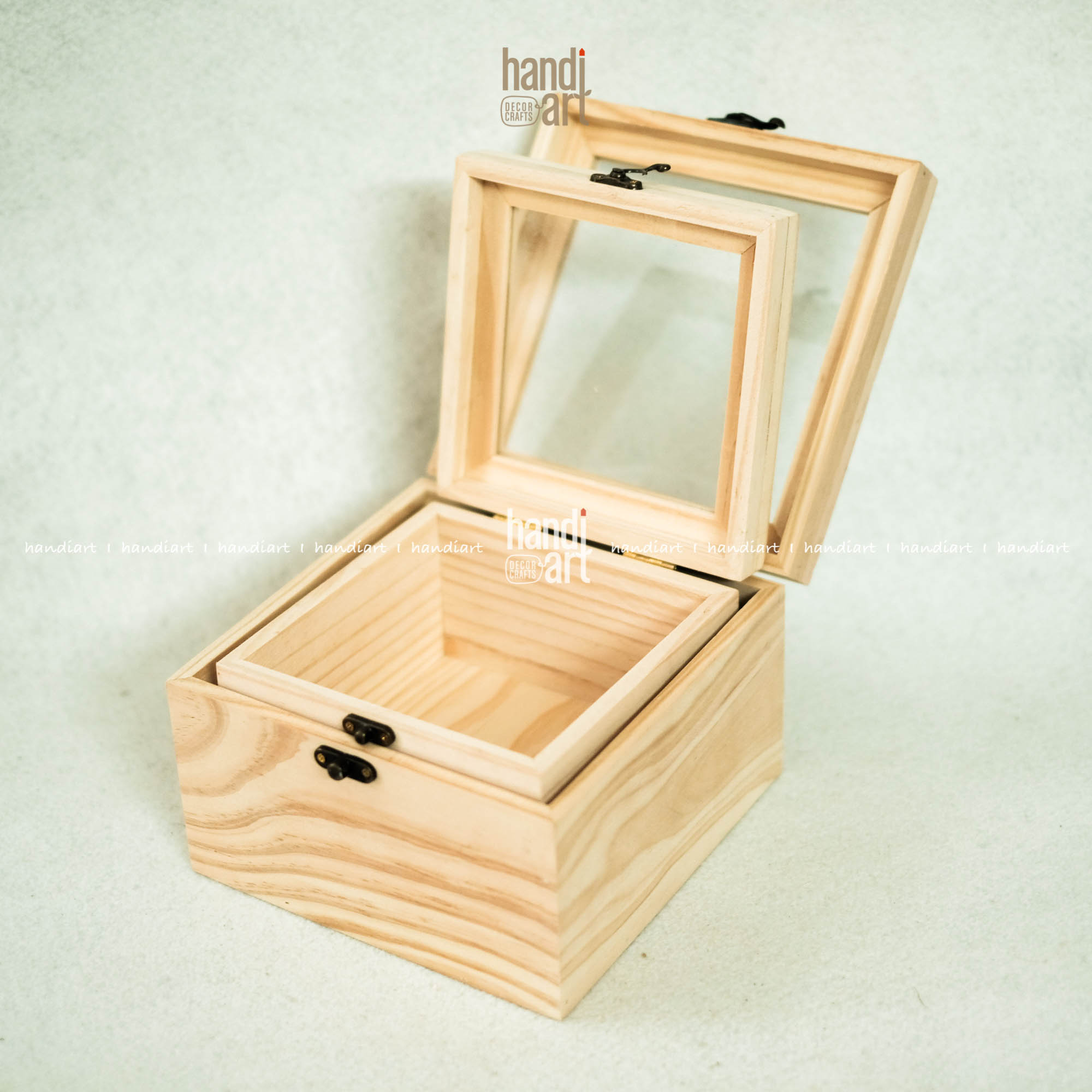 Hộp gỗ vuông nắp kính, Hộp gỗ đa năng - Wooden box glass